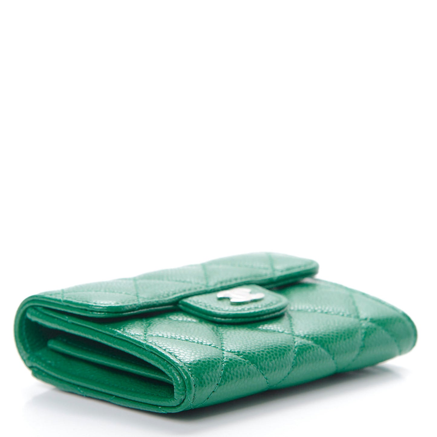 Caviar Quilted Flap Card Holder Wallet Green