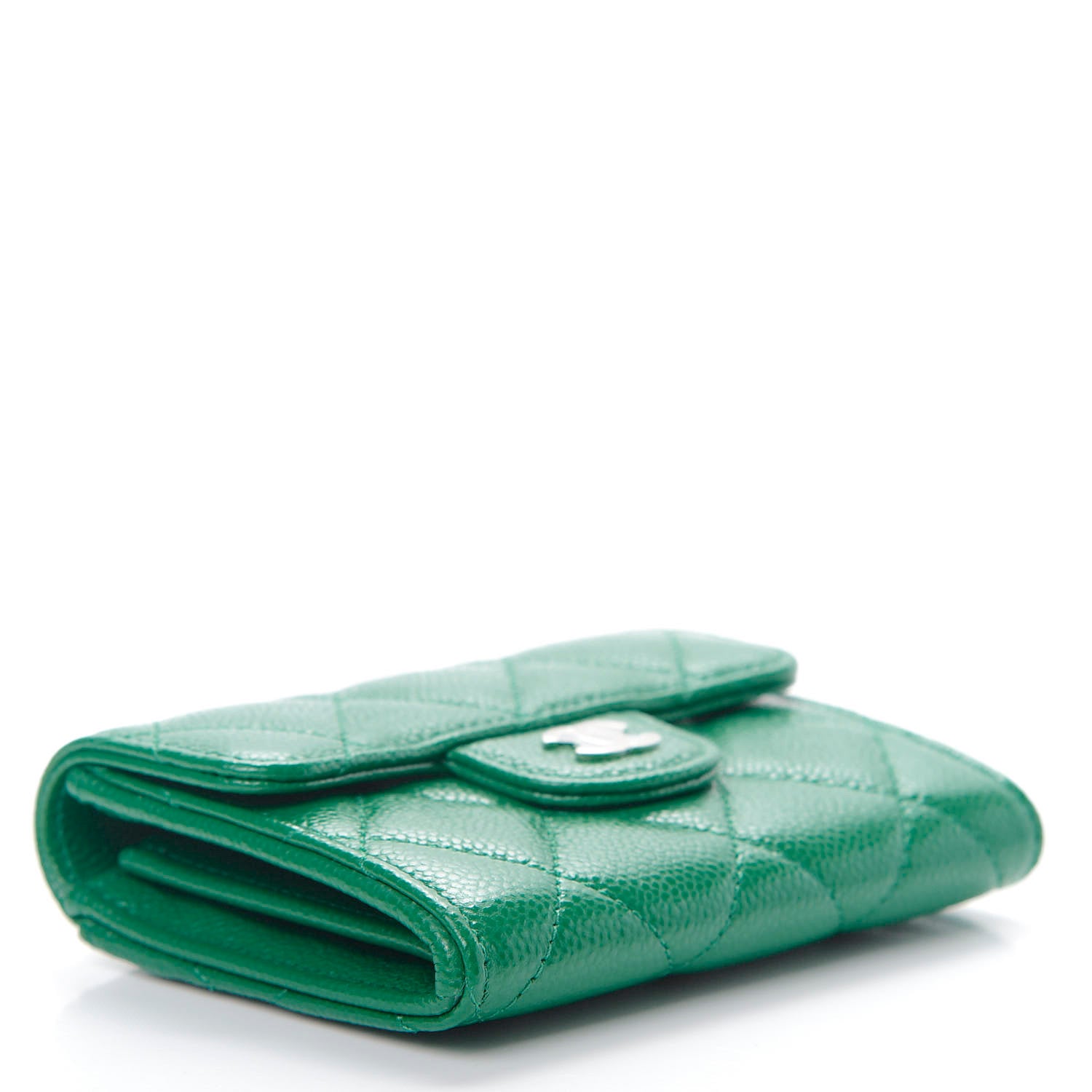 Chanel Caviar Quilted Flap Card Holder Wallet Green 4 of 10