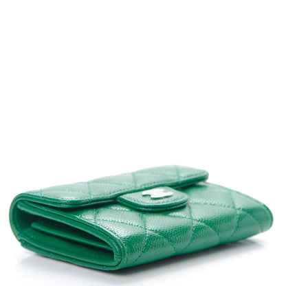 Chanel Caviar Quilted Flap Card Holder Wallet Green 4 of 10