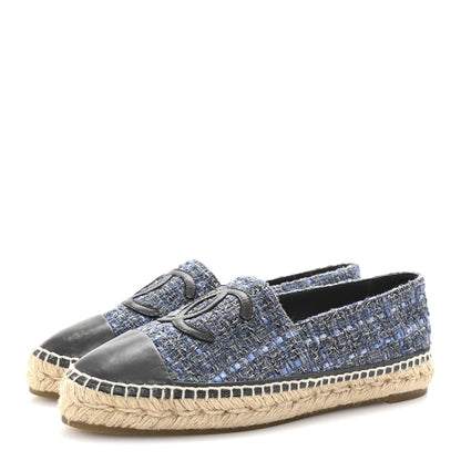 Chanel Tweed Lambskin CC Espadrilles 40 Blue Grey 4 of 10