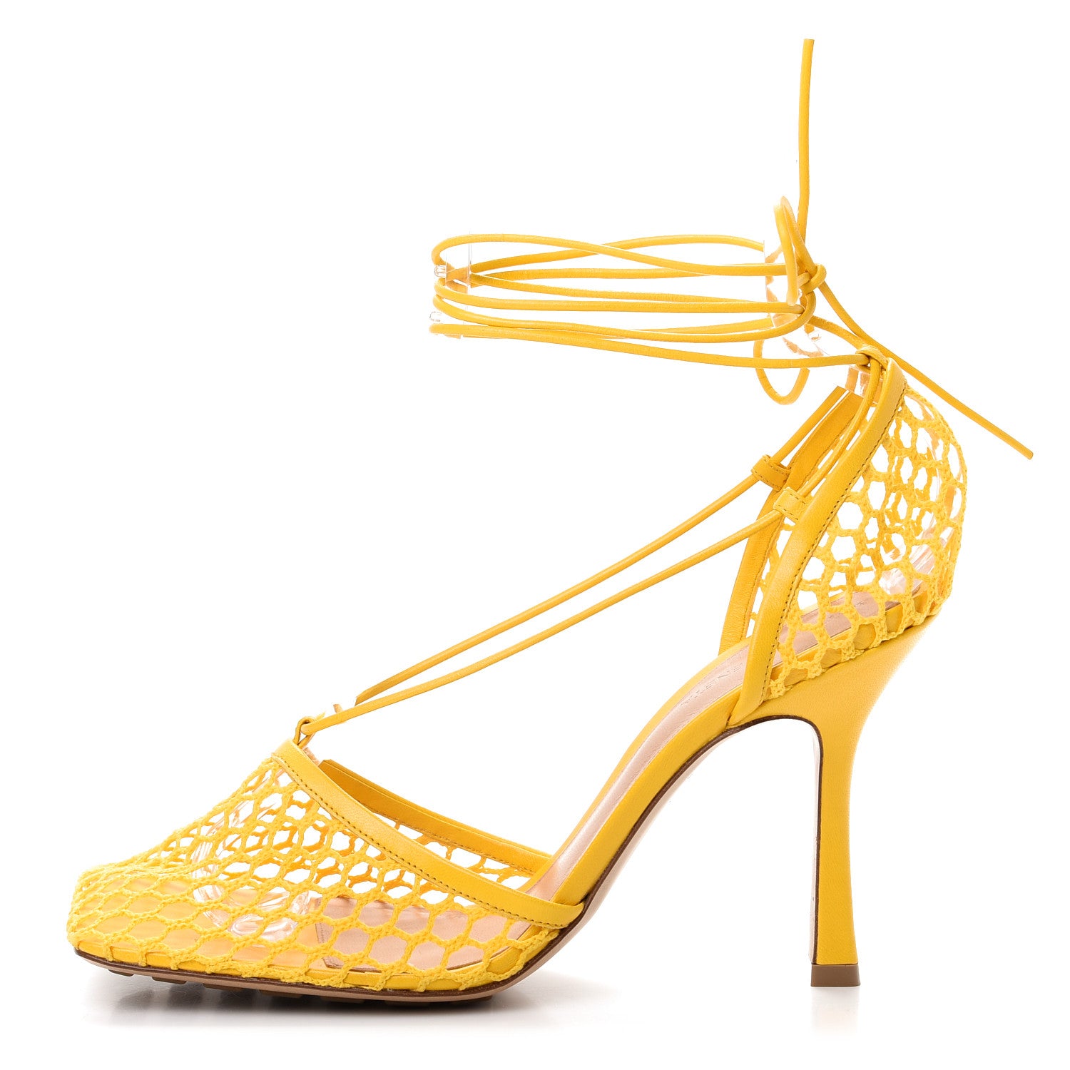 Bottega Veneta Mesh Nappa Stretch Ankle Tie Sandals 40.5 Egg Yolk 1 of 9