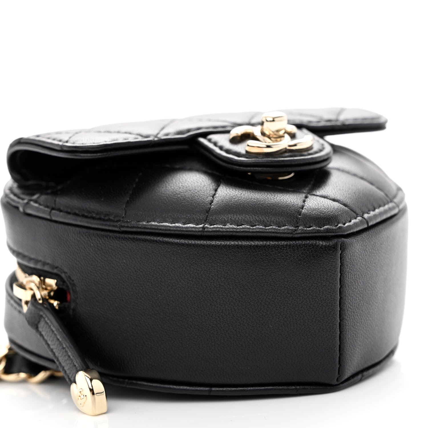 Chanel Lambskin Quilted CC In Love Heart Waist Belt Bag With Chain Black 9 of 11
