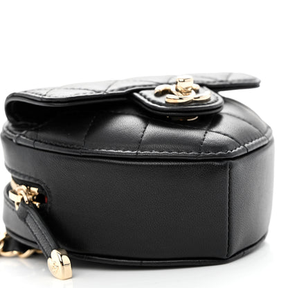 Chanel Lambskin Quilted CC In Love Heart Waist Belt Bag With Chain Black 9 of 11