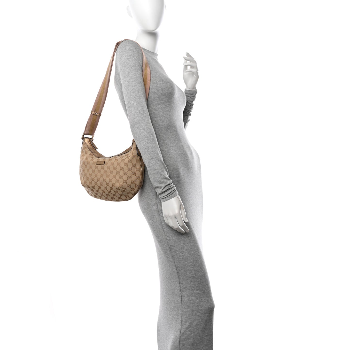 Monogram Web Medium Half Moon Hobo Gold Pink