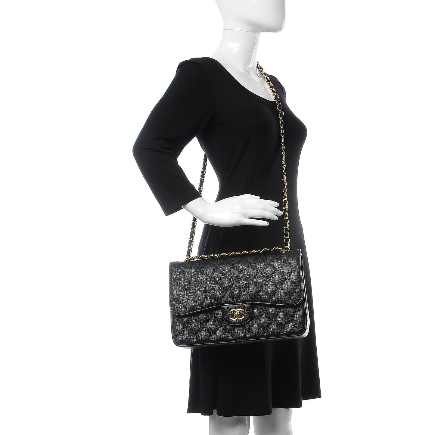 Caviar Quilted Jumbo Double Flap Black