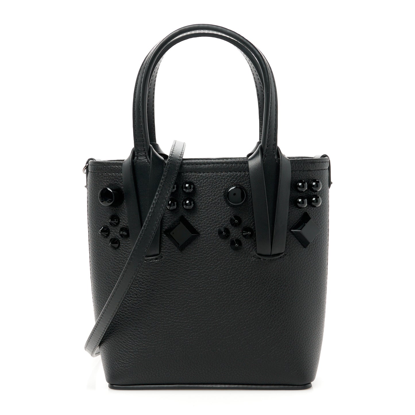 Calfskin Empire Spike Monochrome Studded Mini North South Cabata Tote Black