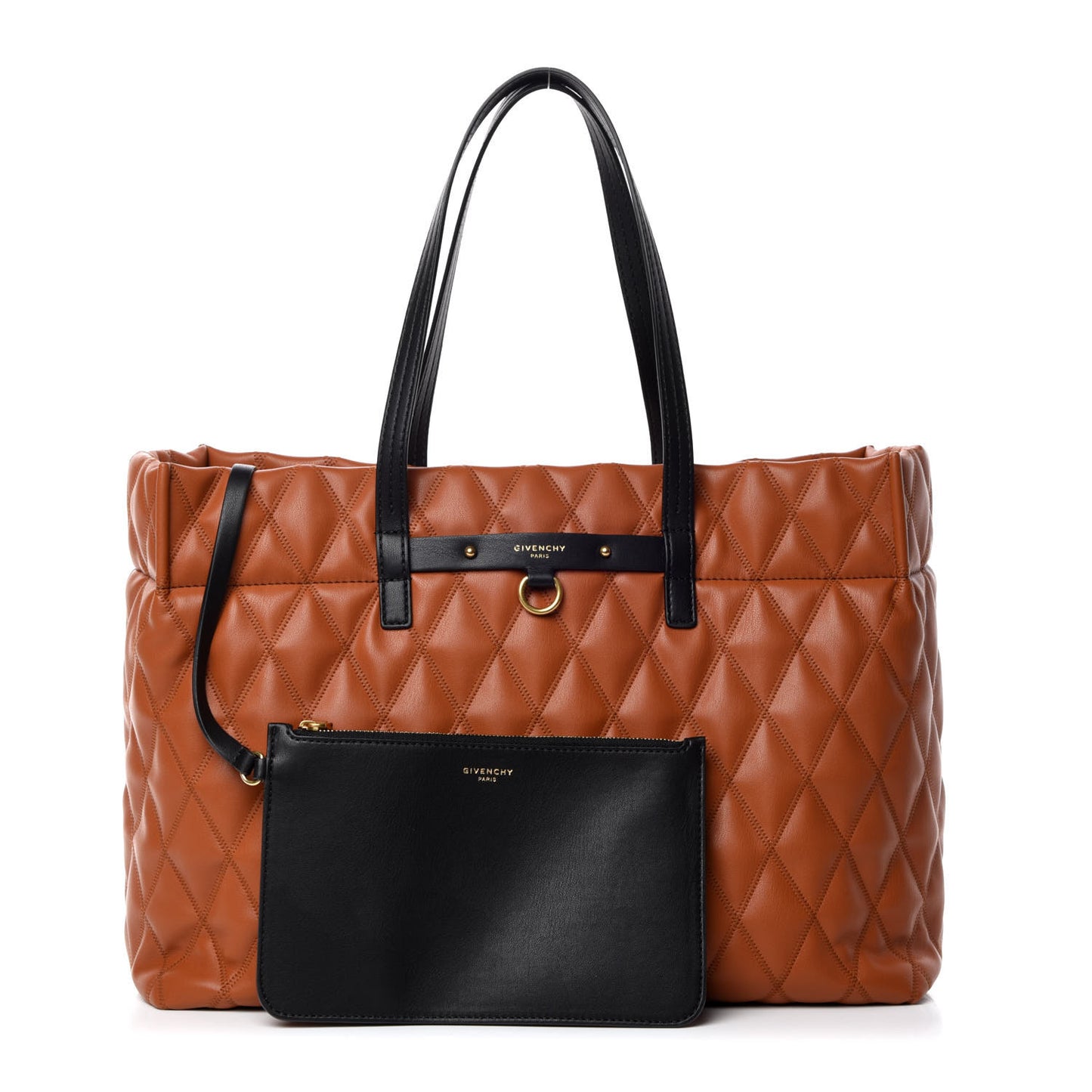 Rubber Effect Canvas Quilted Duo Shopper Tote Chestnut