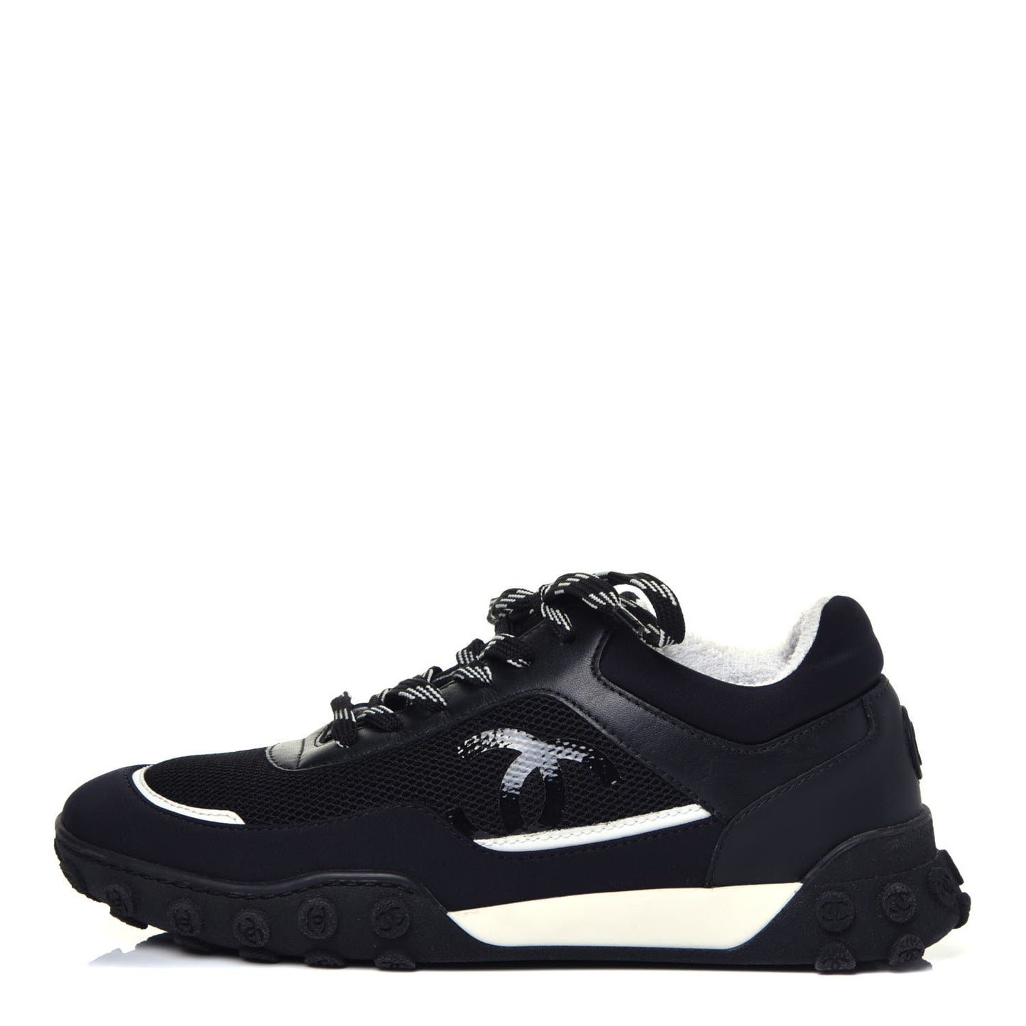 Calfskin Mesh Lycra Womens Logo Sneakers 36.5 Black