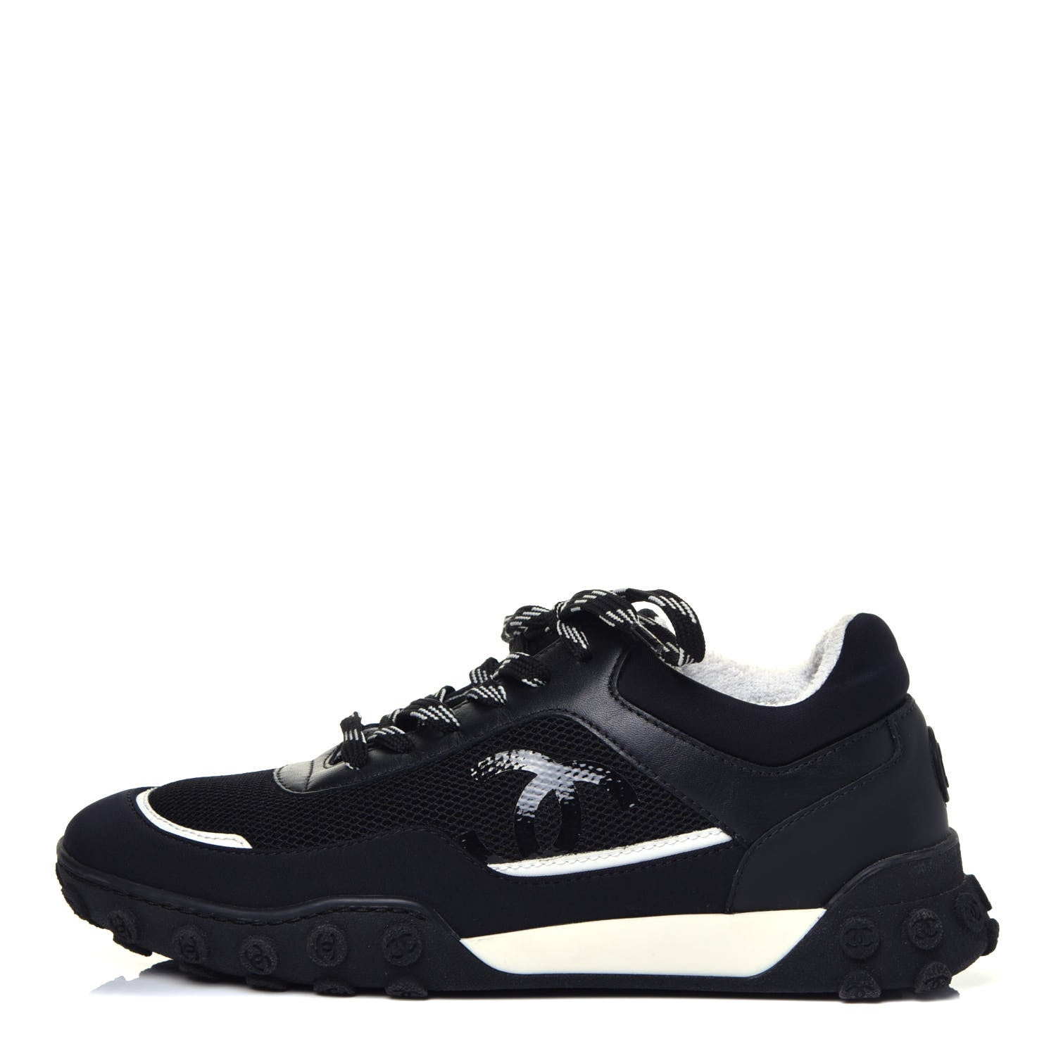 Chanel Calfskin Mesh Lycra Womens Logo Sneakers 36.5 Black 1 of 9