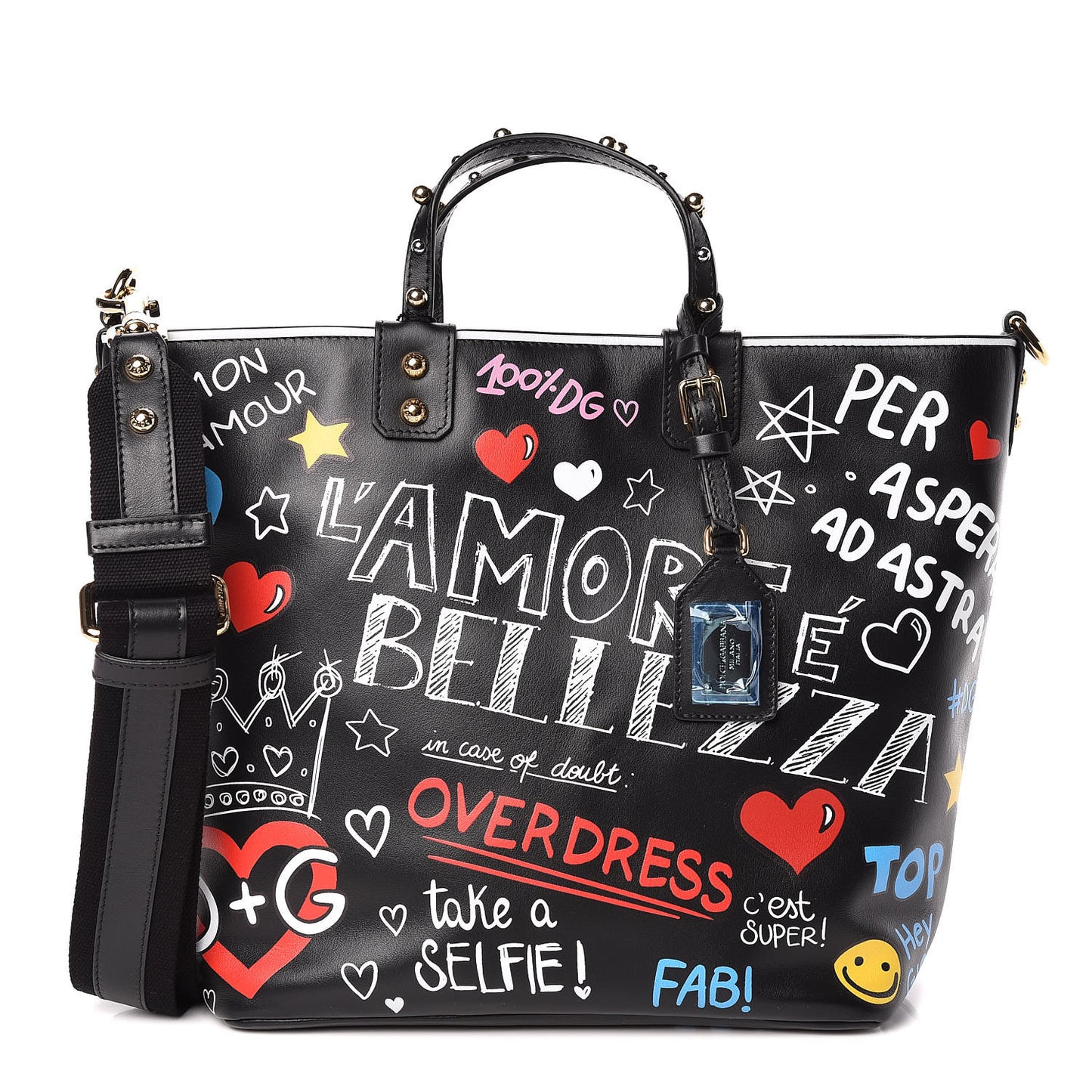 Calfskin Graffiti Printed Beatrice Tote Black