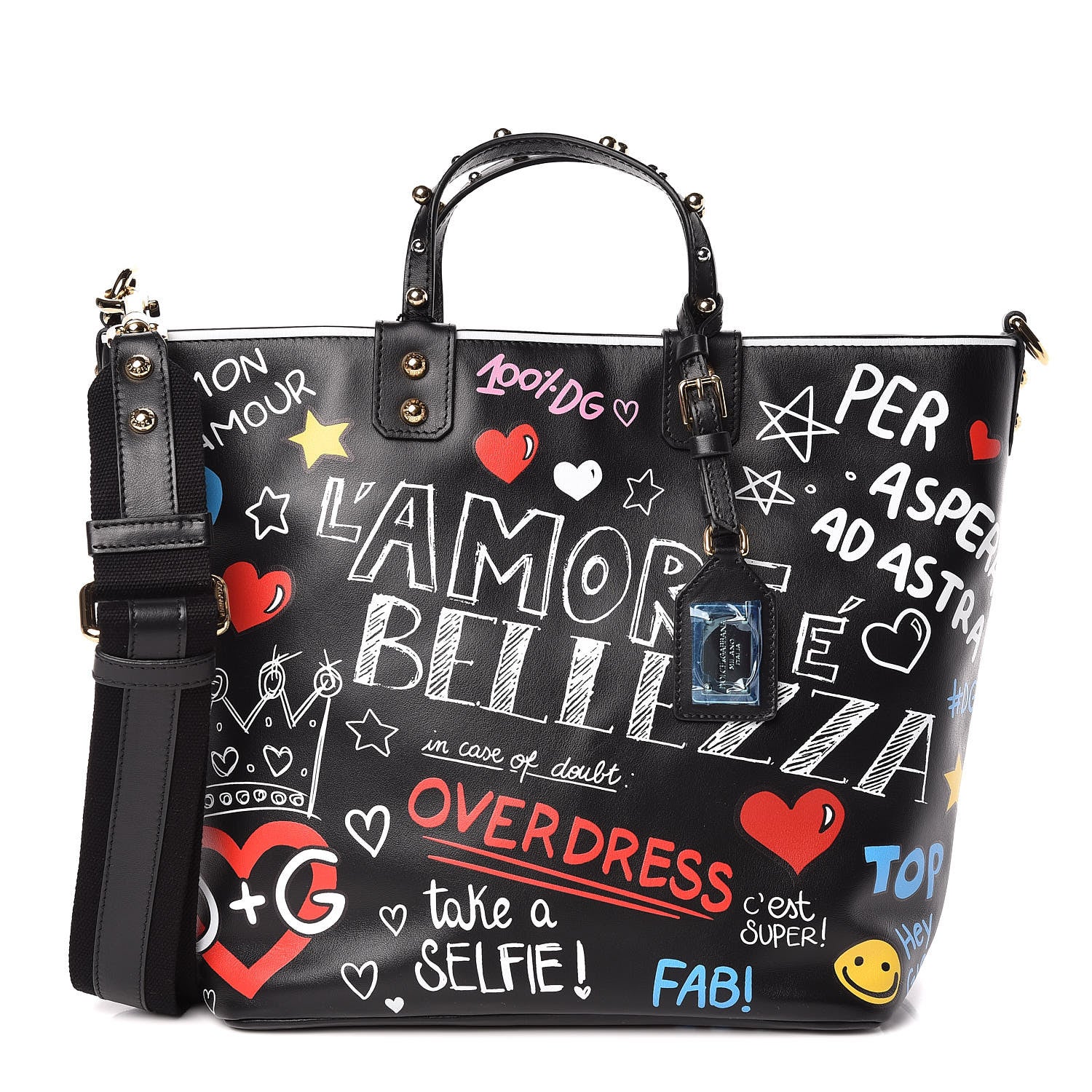 Dolce & Gabbana Calfskin Graffiti Printed Beatrice Tote Black 1 of 8