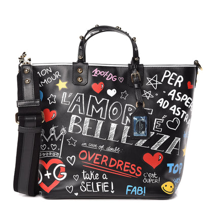 Dolce & Gabbana Calfskin Graffiti Printed Beatrice Tote Black 1 of 8