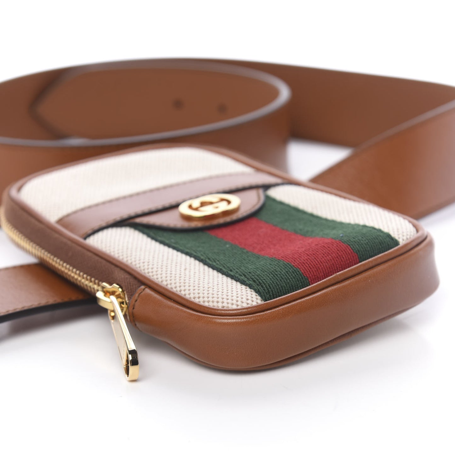 Vintage Canvas Calfskin Web Belted iPhone Case 95 38 Sand Cuir