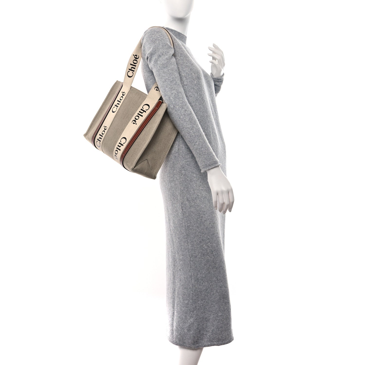 Chloe Linen Calfskin Medium Woody Ribbon Tote White Brown 2 of 9