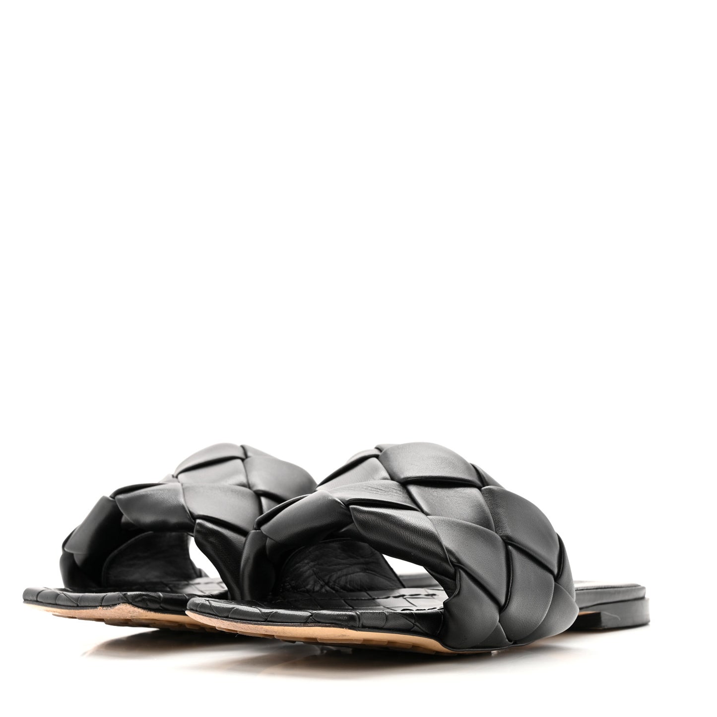 Nappa Maxi Intrecciato Lido Flat Sandals 38 Black