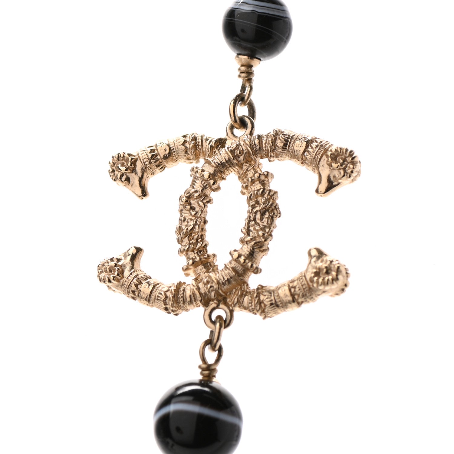 Chanel Beaded CC Long Necklace Gold Black 4 of 5