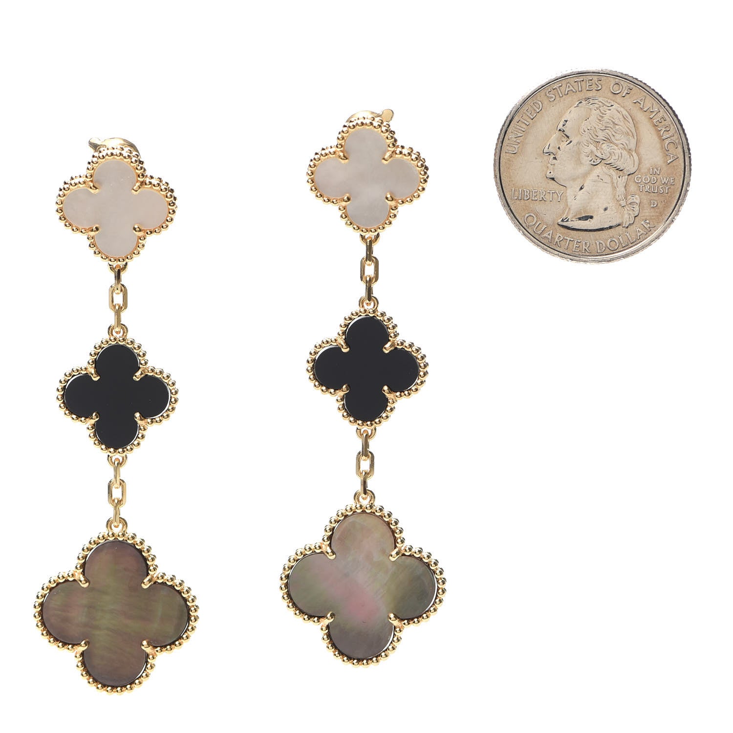 Van Cleef & Arpels 18K Yellow Gold Mother of Pearl Black Onyx 3 Motifs Magic Alhambra Earrings 2 of 7