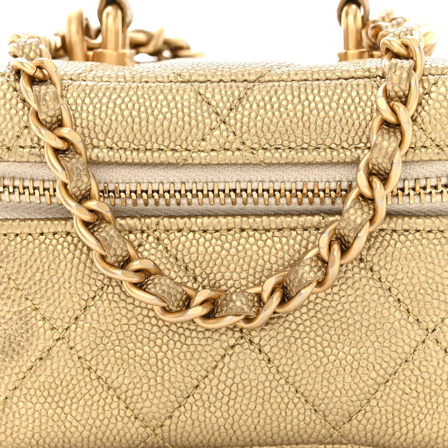 Chanel Metallic Caviar Quilted Mini Top Handle Vanity With Chain Gold 8 of 11