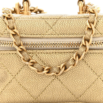 Chanel Metallic Caviar Quilted Mini Top Handle Vanity With Chain Gold 8 of 11