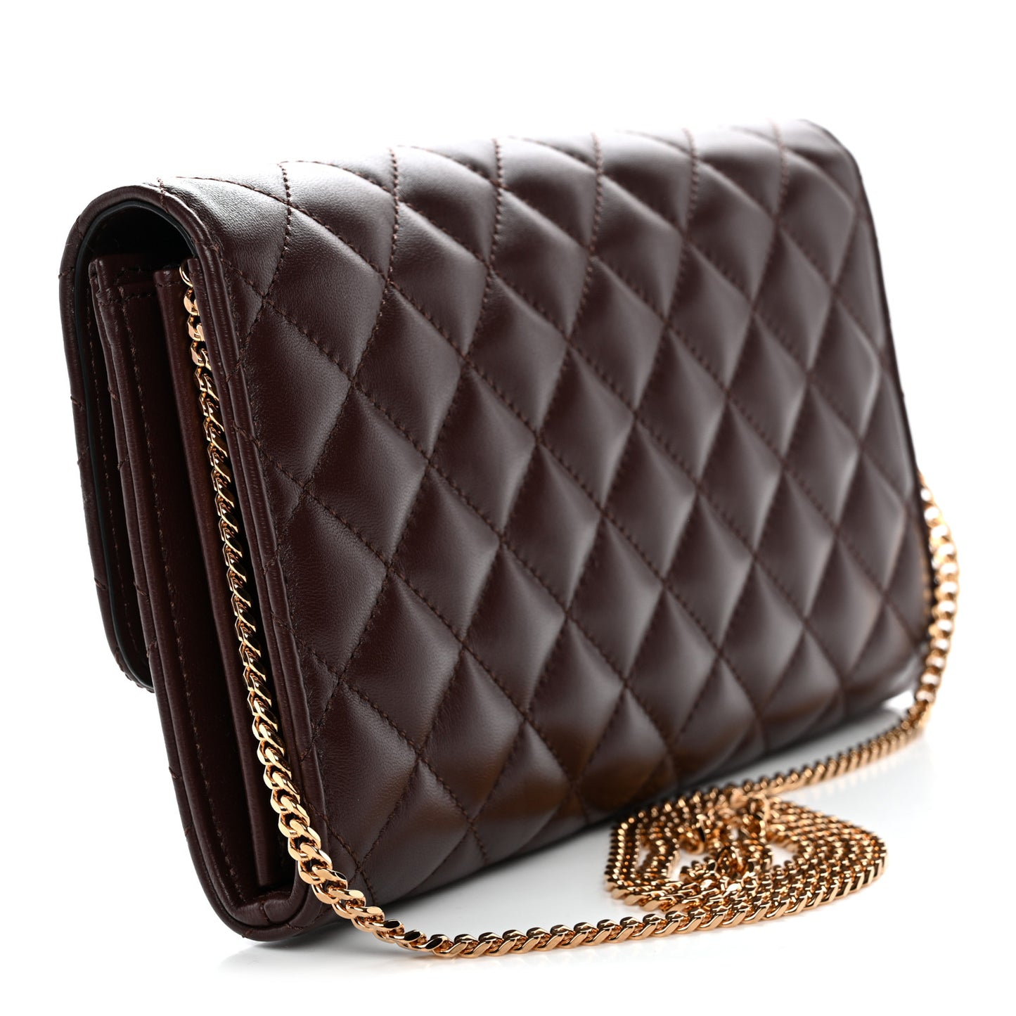 Lambskin Quilted Medusa Wallet On Chain Crossbody Chocolate