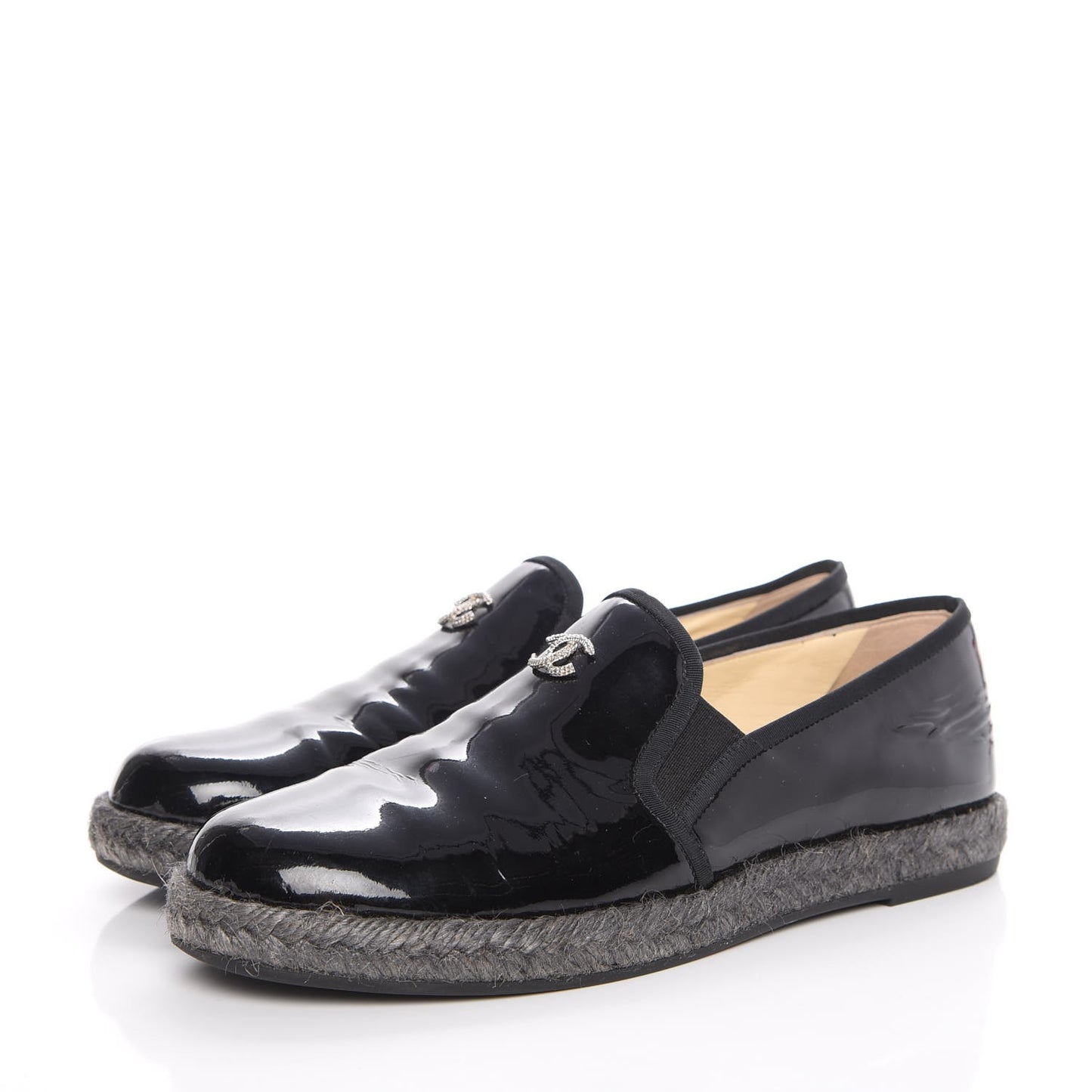 Patent Calfskin CC Mocassin Loafer Espadrilles 37 Black