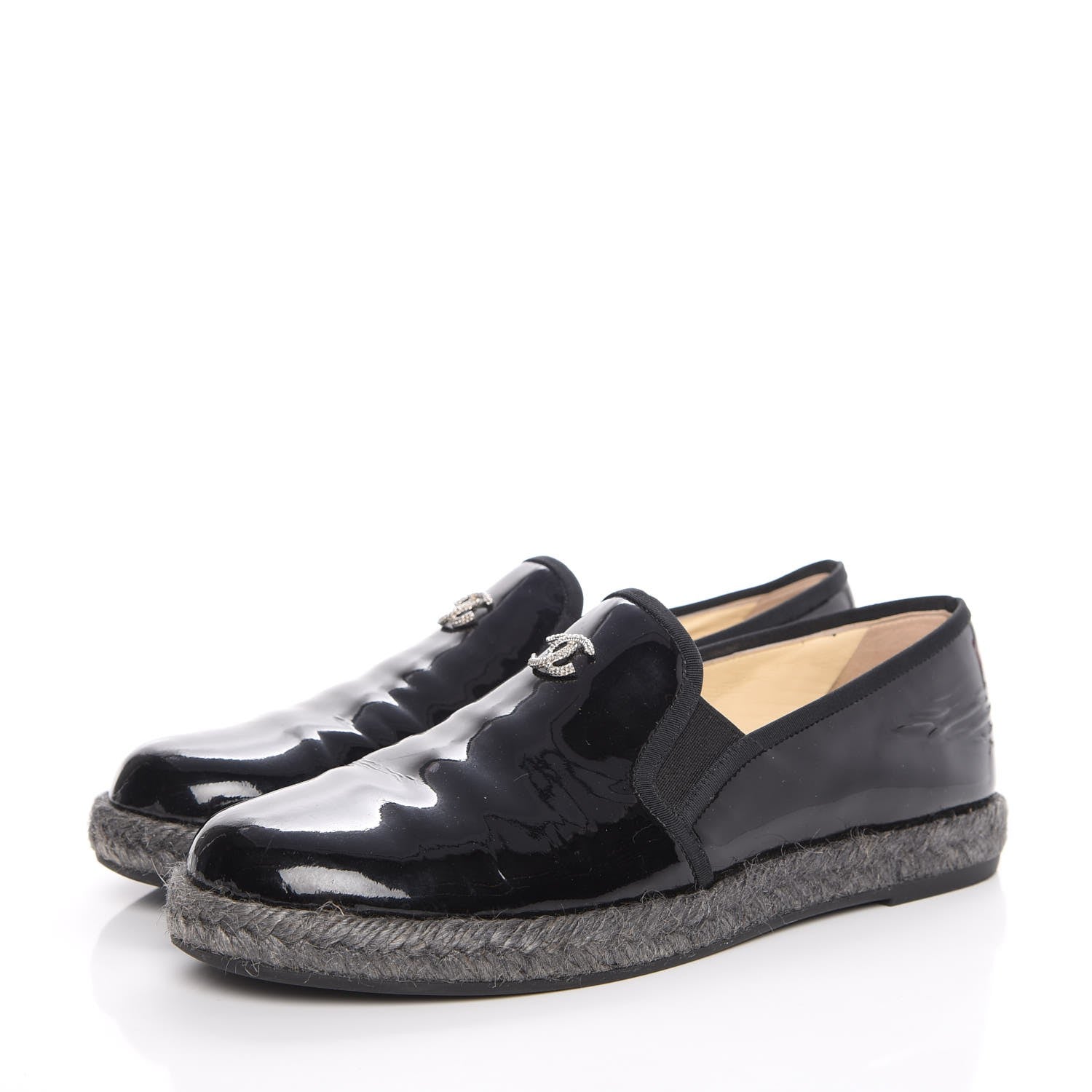 Chanel Patent Calfskin CC Mocassin Loafer Espadrilles 37 Black 3 of 16