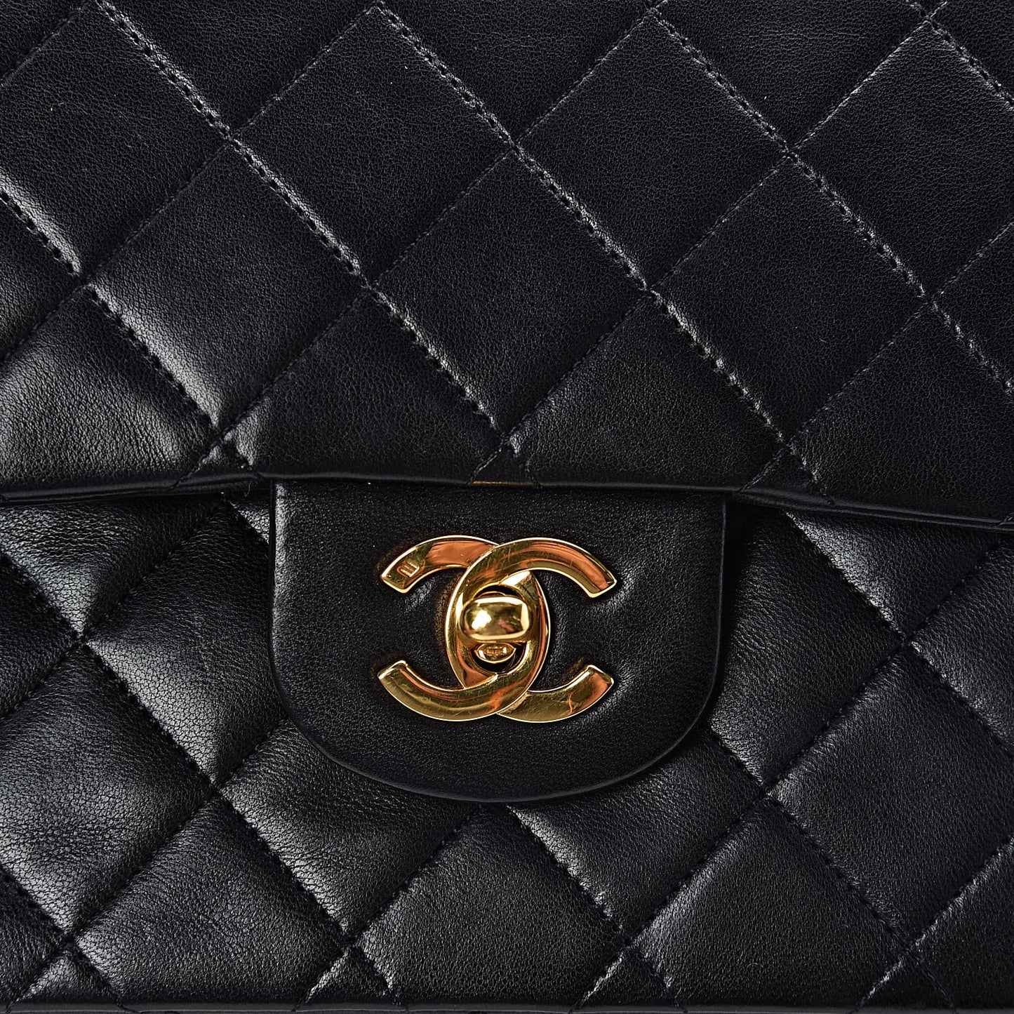 Lambskin Quilted Medium Double Flap Black