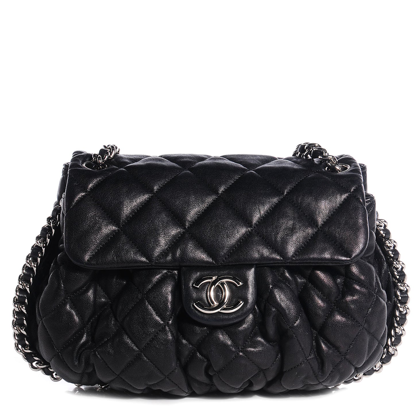 Washed Lambskin Chain Around Medium Messenger Black