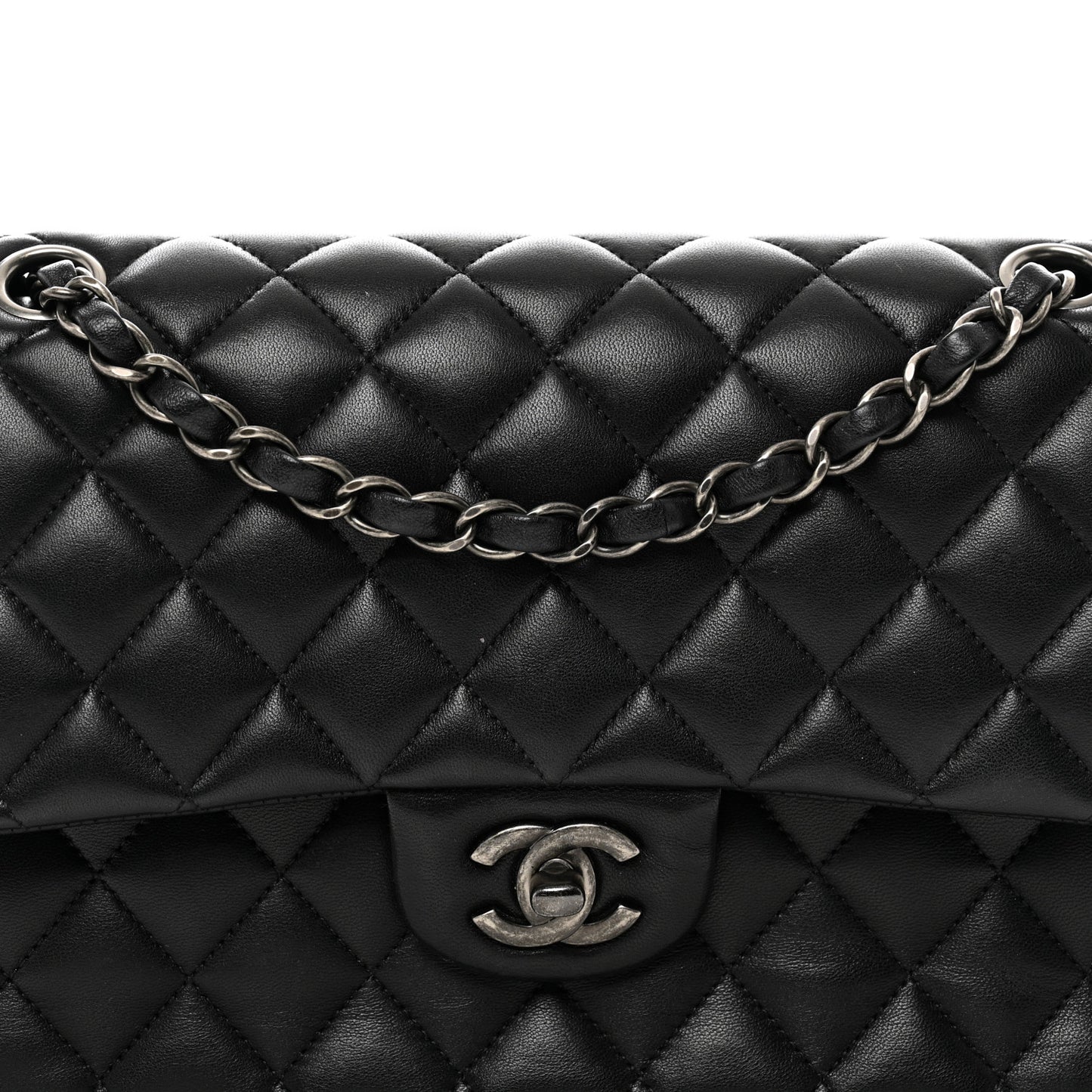 Lambskin Quilted Medium Double Flap Black