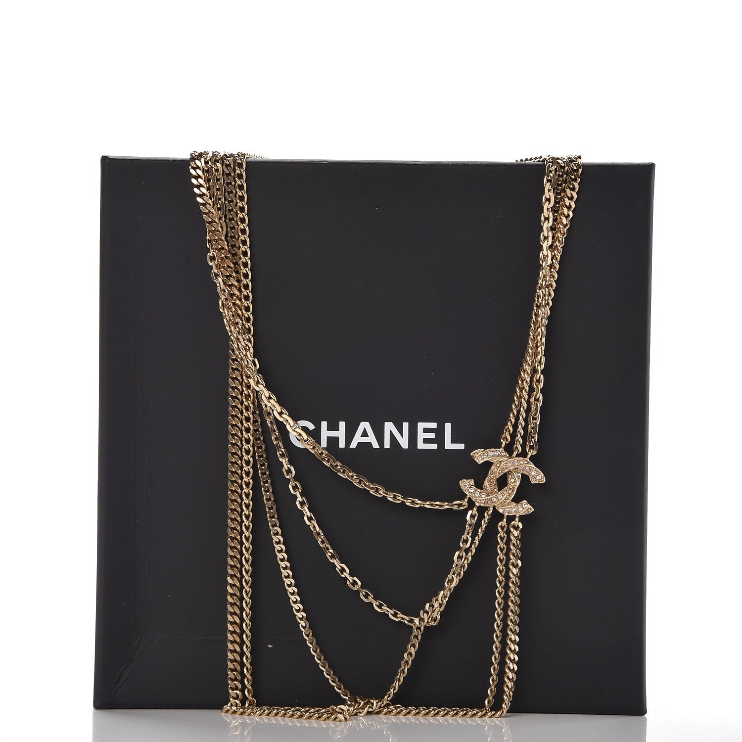 Chanel Crystal CC Multi Strand Chain Necklace Gold 6 of 6