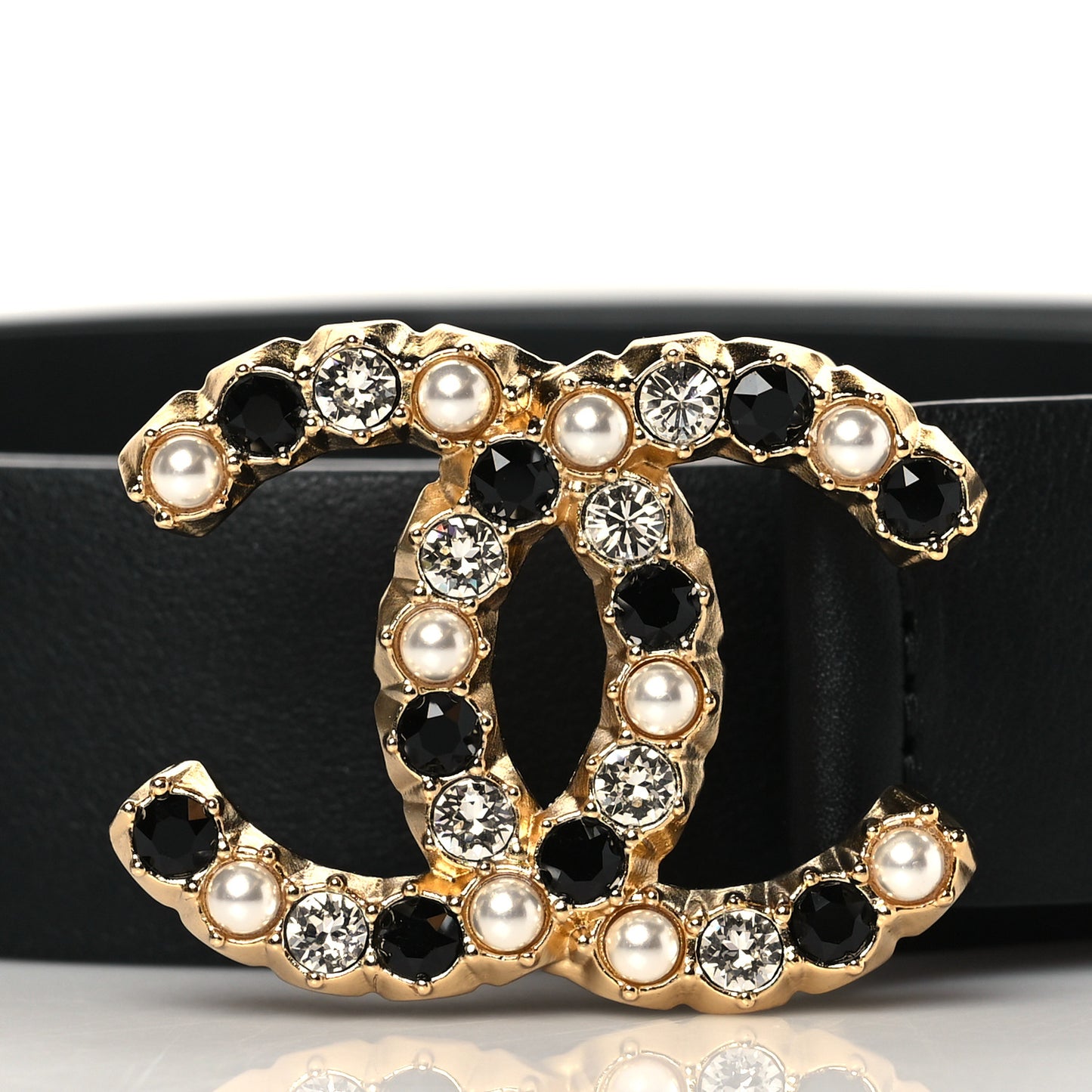 Calfskin Pearl Crystal CC Belt 90 36 Black