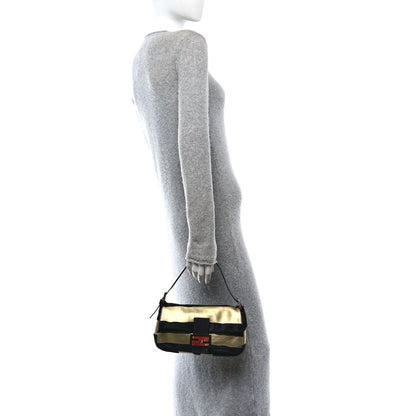 Fendi Metallic Calfskin Calf Hair Baguette Black Gold 2 of 9