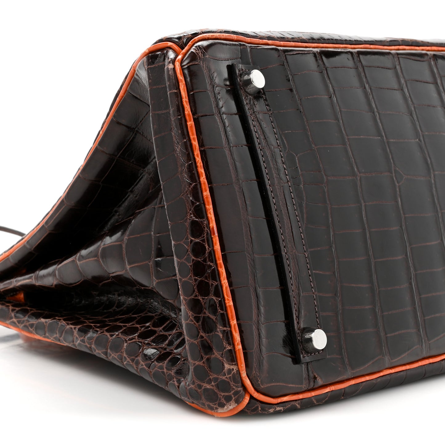 Shiny Porosus Crocodile Birkin 35 Havane Orange