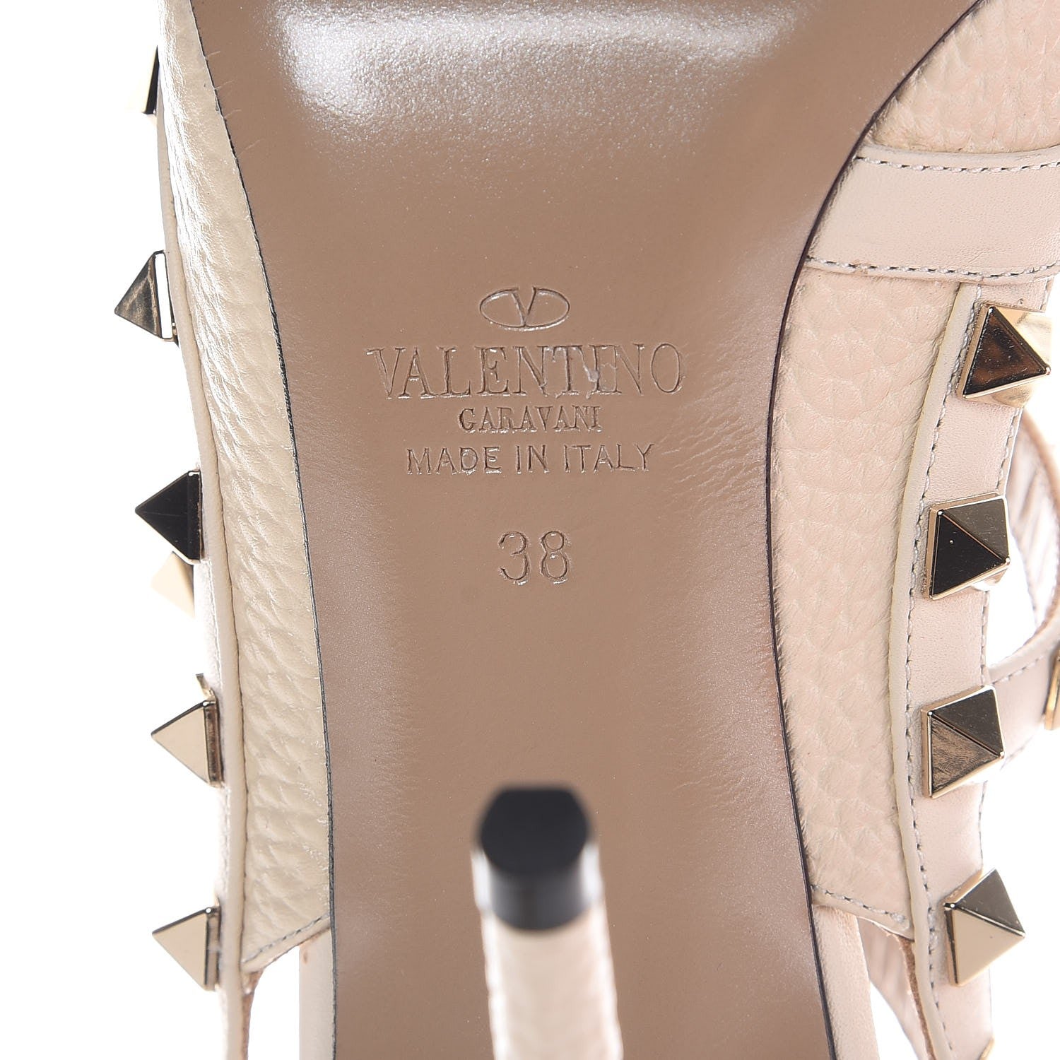Valentino Garavani Pebbled Calfskin Rockstud Ankle Strap Pumps 38 Light Ivory 6 of 9