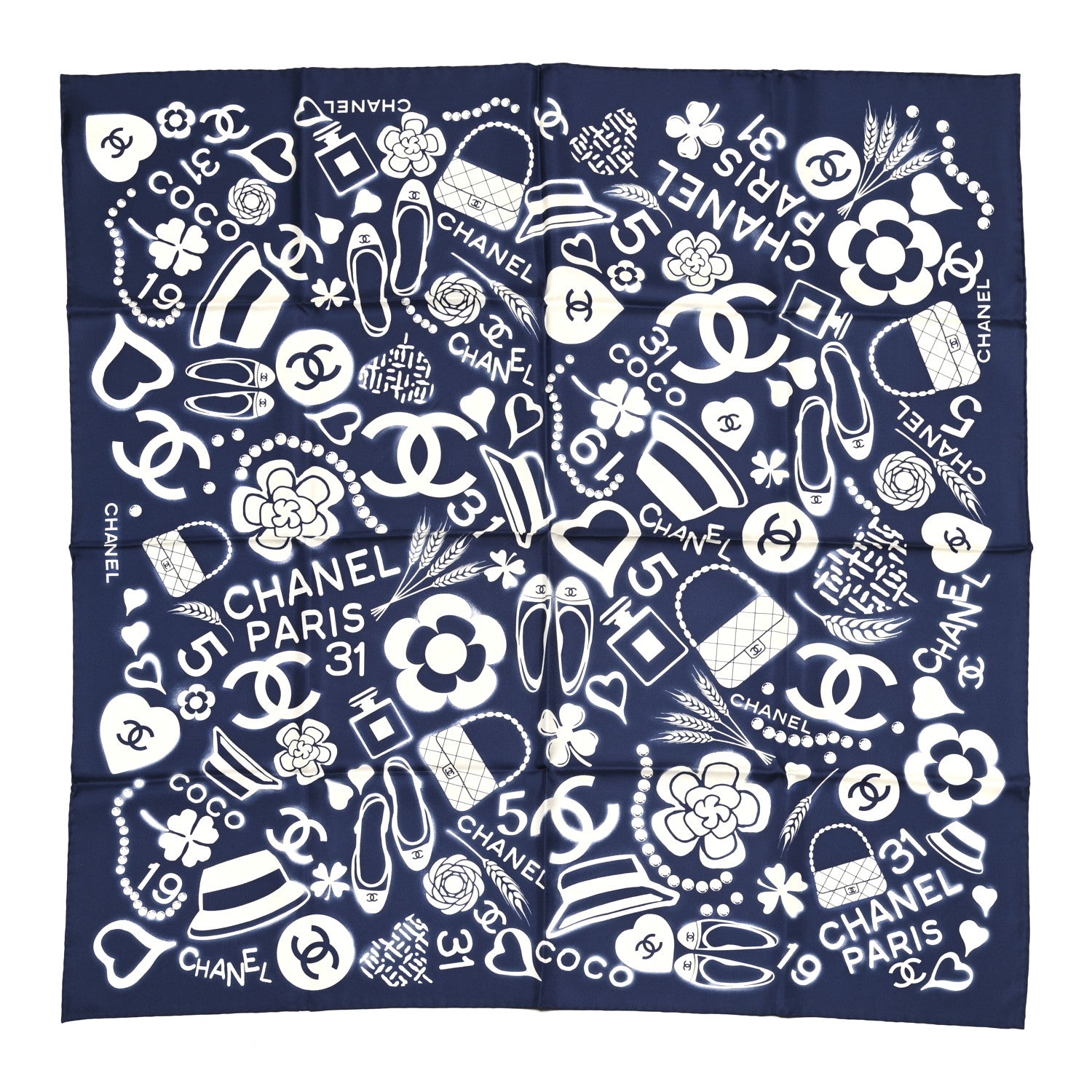 Chanel Silk CC Scarf Navy Ivory 1 of 3