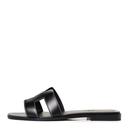 Hermes Box Calfskin Oran Sandals 37 Black 1 of 22