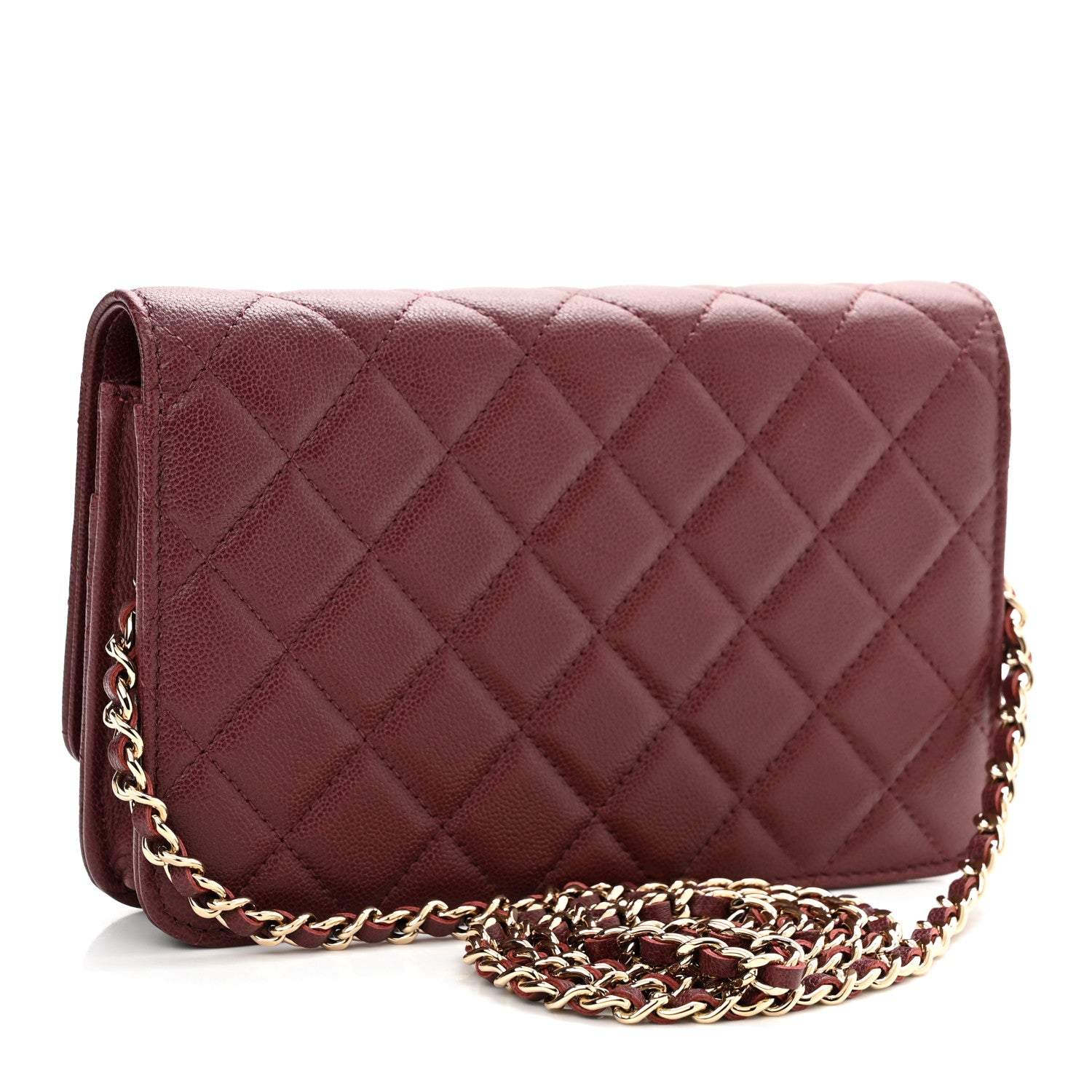 Chanel Caviar Quilted Studded CC Wallet On Chain WOC Burgundy 3 of 12