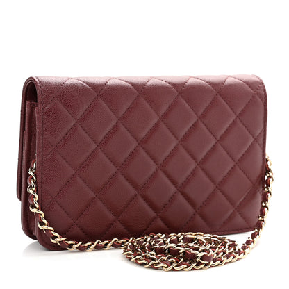 Chanel Caviar Quilted Studded CC Wallet On Chain WOC Burgundy 3 of 12