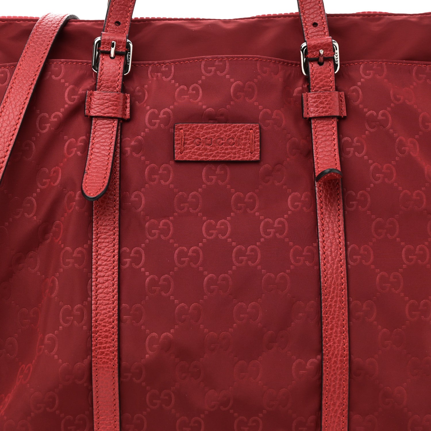 Gucci Nylon Monogram Dollar Calfskin Tote Vibrant Red 8 of 10