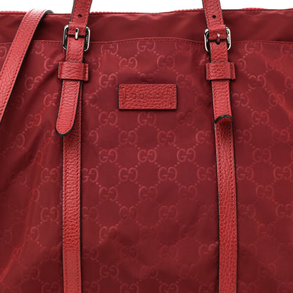 Gucci Nylon Monogram Dollar Calfskin Tote Vibrant Red 8 of 10