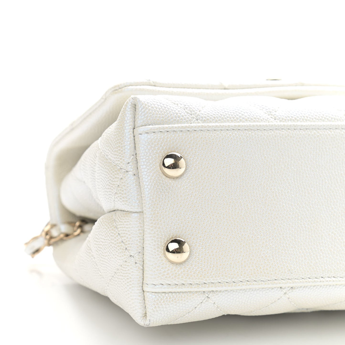 Iridescent Caviar Quilted Extra Mini Coco Handle Flap Ivory