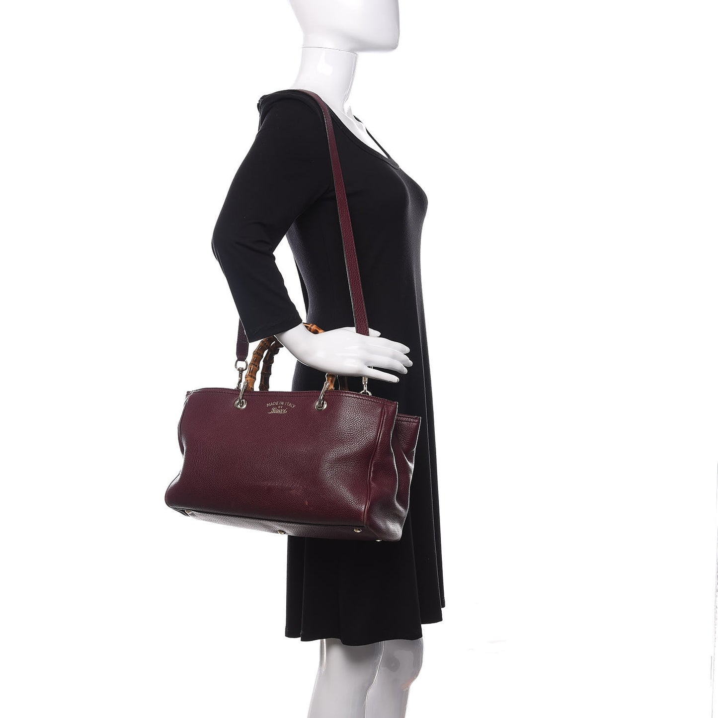 Pebbled Calfskin Medium Bamboo Shopper Tote Burgundy