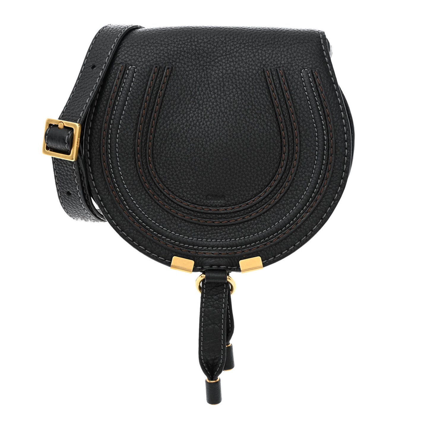 Grained Calfskin Small Marcie Saddle Bag Black