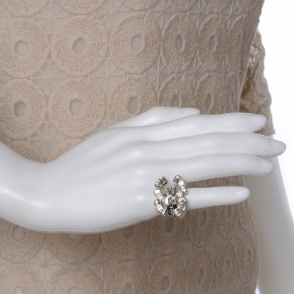 Chanel Crystal Baguette CC Logo Ring 6.5 Silver 2 of 6