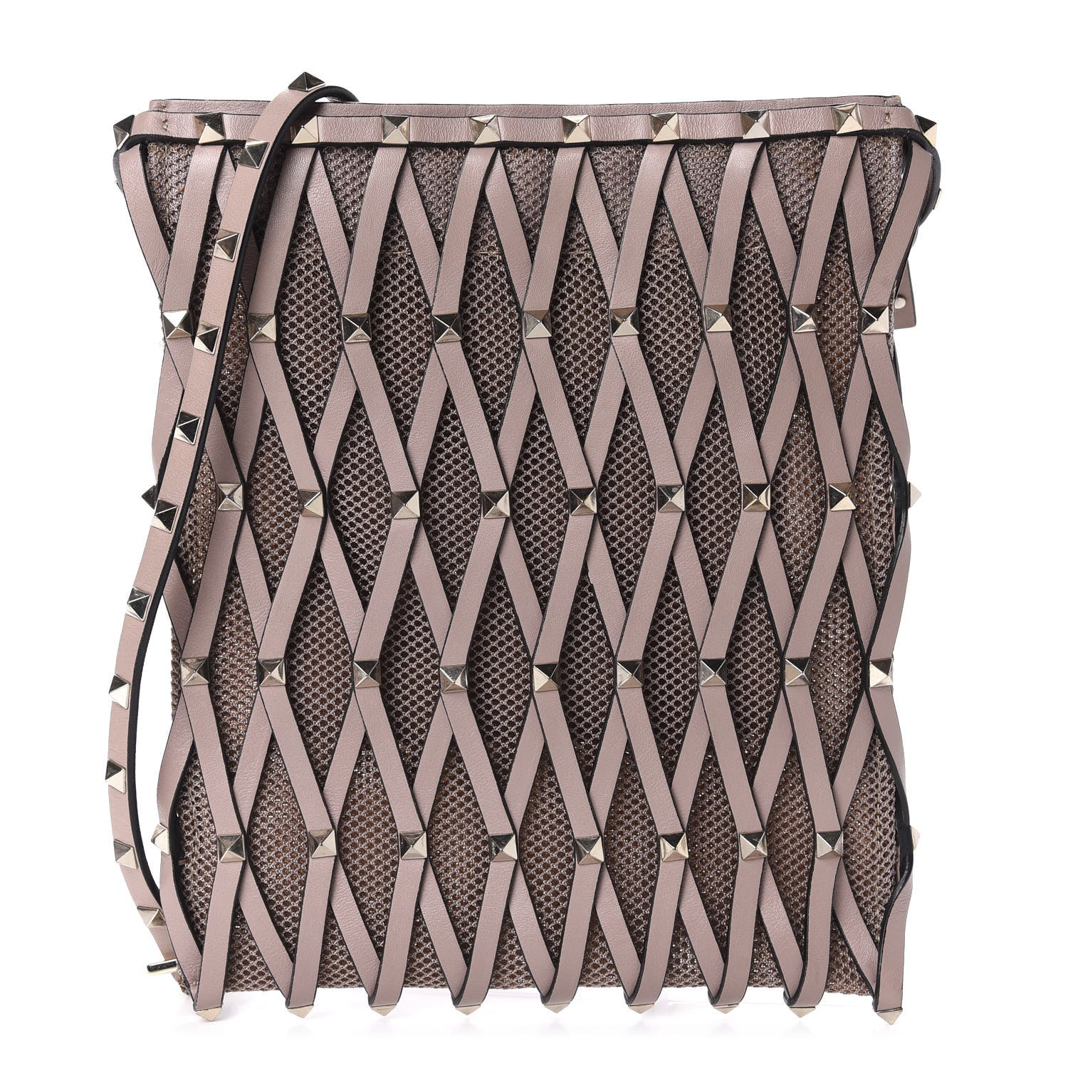 Valentino Garavani Vitello Rockstud Lattice Mesh Mini Crossbody Poudre 1 of 10