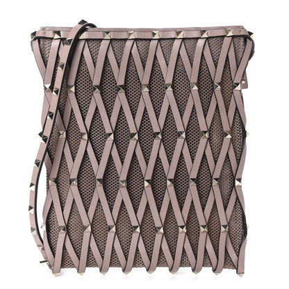 Valentino Garavani Vitello Rockstud Lattice Mesh Mini Crossbody Poudre 1 of 10