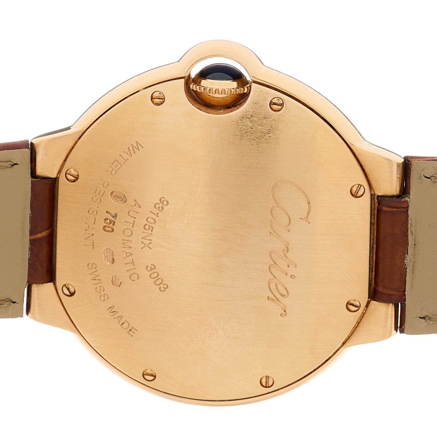 18K Pink Gold Alligator 36mm Ballon Bleu De Cartier Automatic Watch Brown