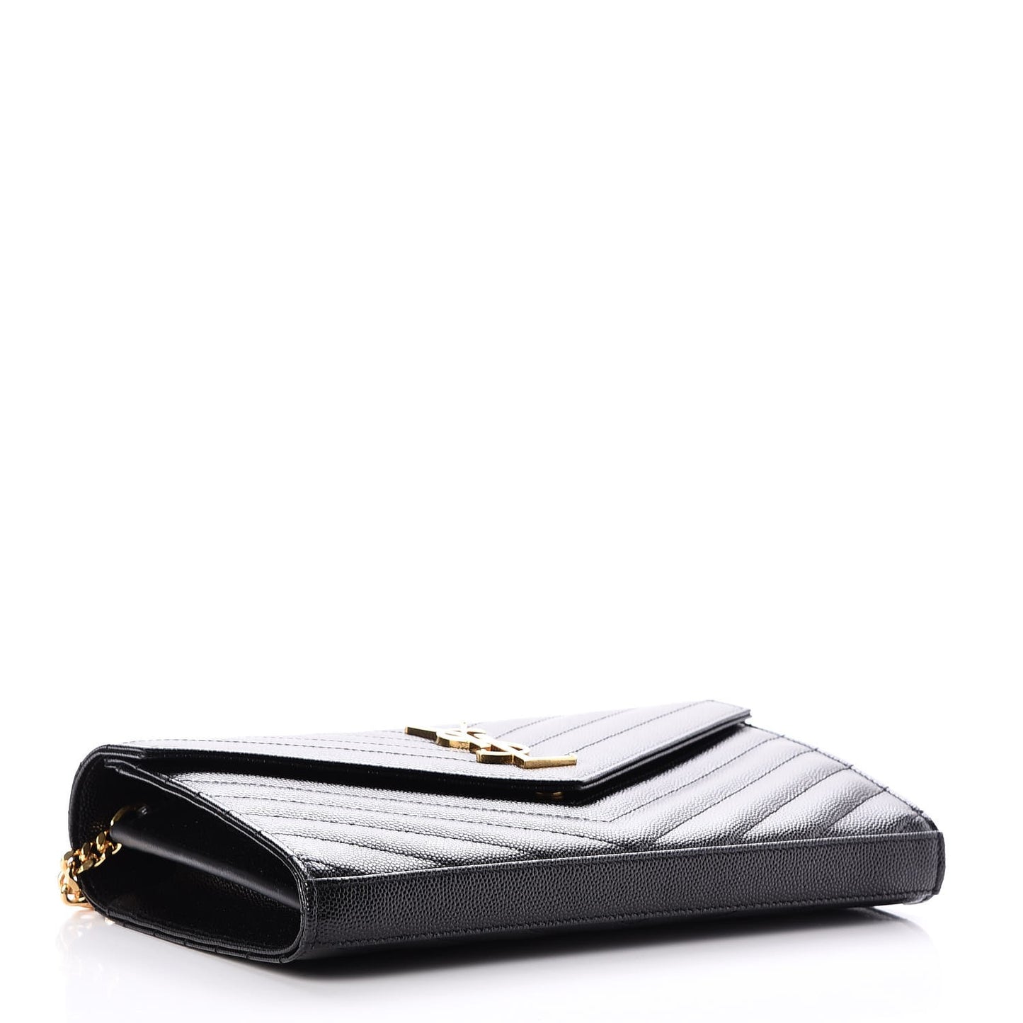 Grain De Poudre Matelasse Chevron Monogram Chain Wallet Black