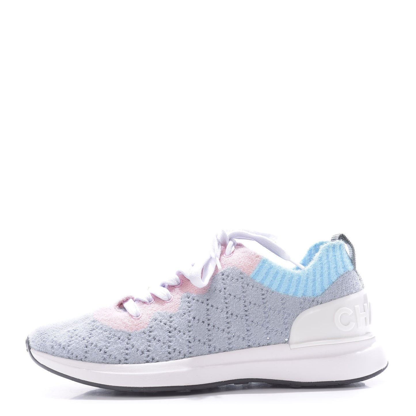 Mixed Fabrics Knit Sneakers 37 Grey Pink Blue