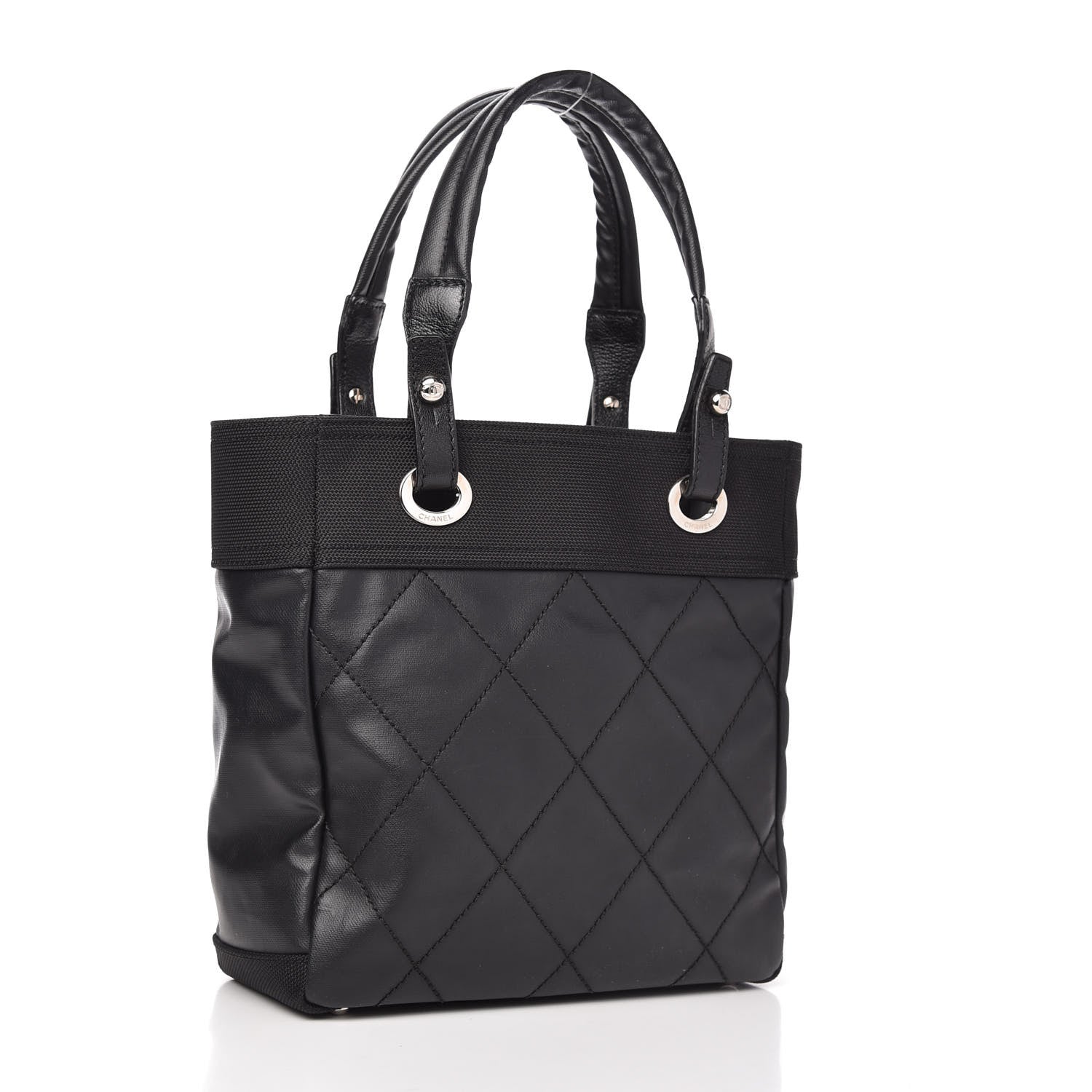 Chanel Coated Canvas Quilted Small Paris Biarritz Tote Black 3 of 10